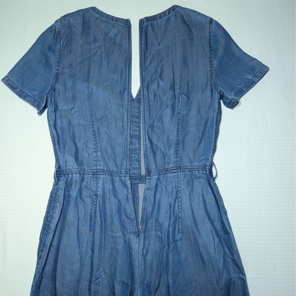 Club Monaco Pants - Club Monaco 4 Blue Chambray Lyocell Wide Leg Cropped Jumpsuit Short Sleeve